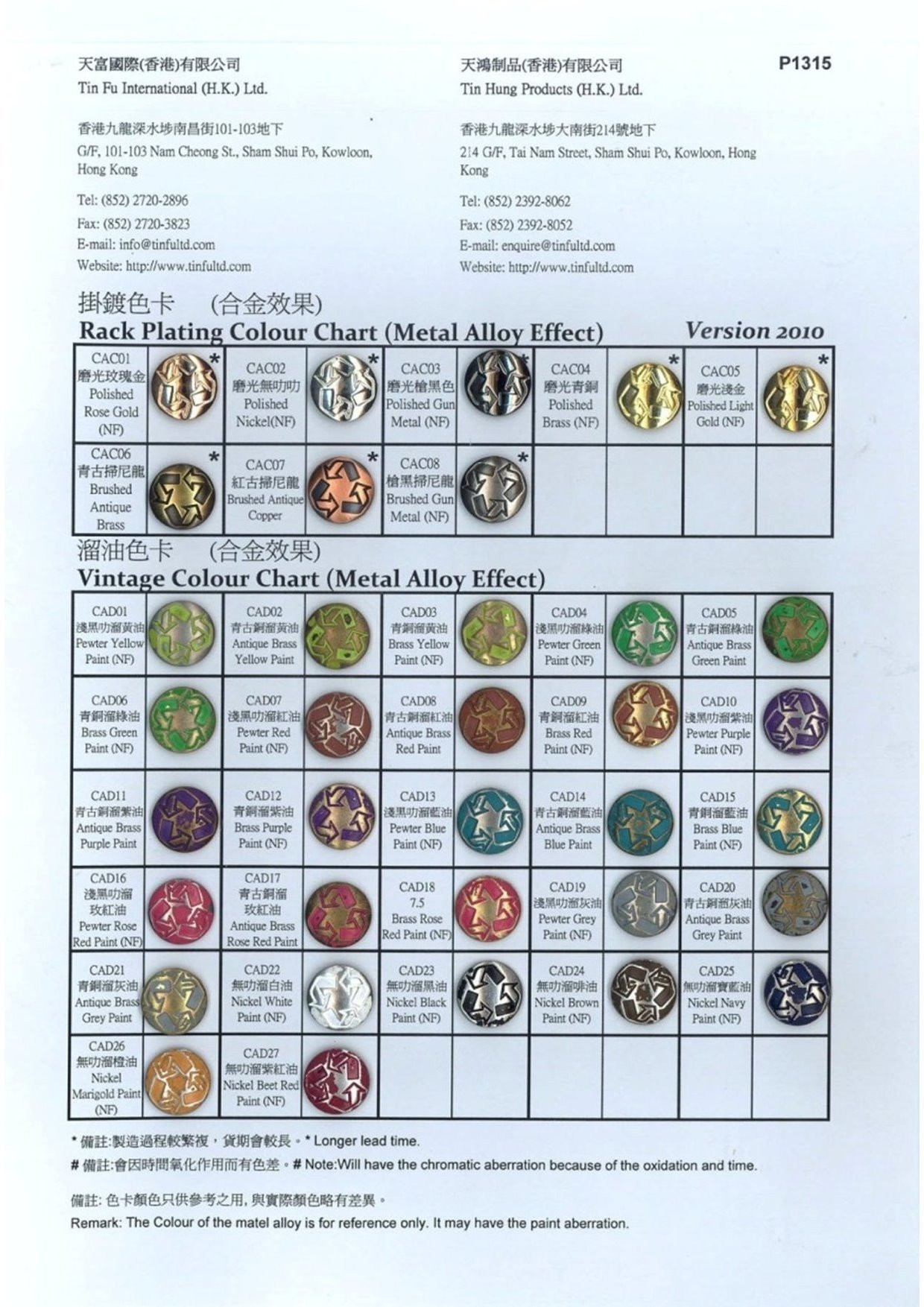 Plating Colour Code Metal Color Chart - tinfultd
